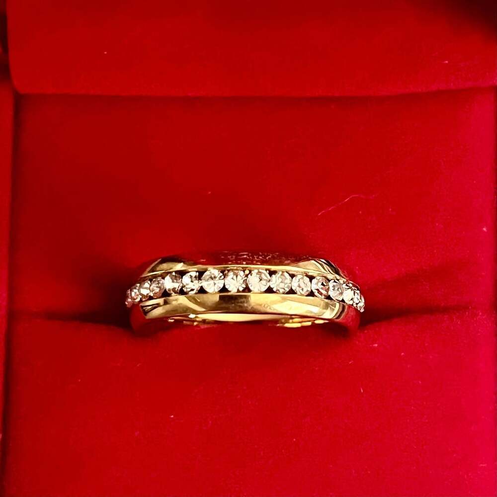 Classic 10K Plated Yellow Gold Channel Set Diamond 4mm Band Size 9